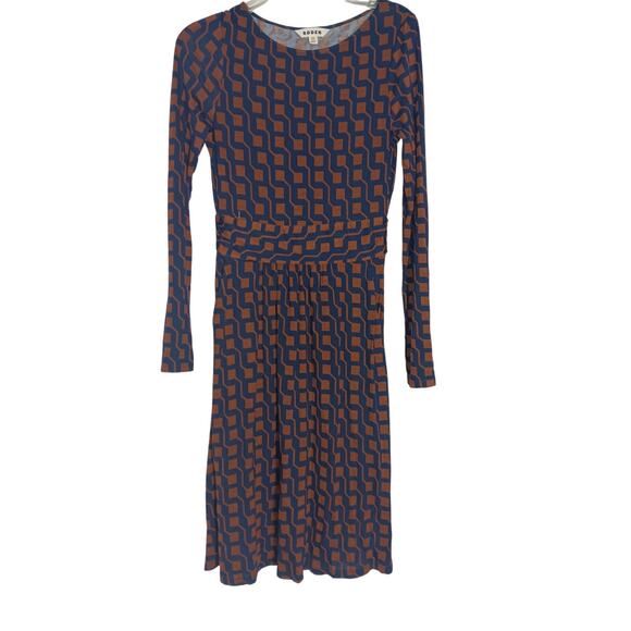 Boden Abigail Long Sleeve Cognac/Navy Geometric print Dress Size 4 R - Picture 2 of 4